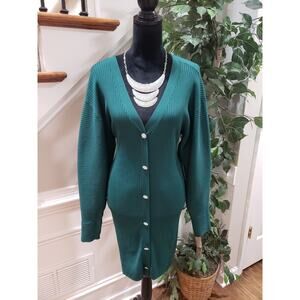 Express Green Embellished Striped Button Down Long Sleeve Mini Sweater Dress M